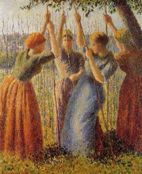 Camille Pissarro : Peasants Planting Pea Sticks